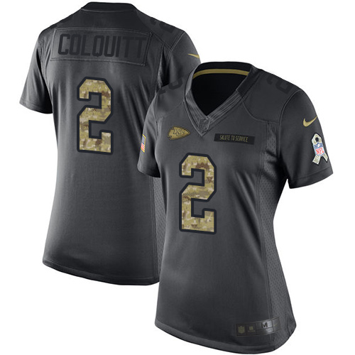 Women's Limited Dustin Colquitt Nike Jersey Black - #2 2016 Salute to Service NFL Kansas City Chiefs